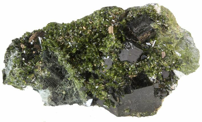 Lustrous Epidote Crystal Cluster with Actinolite - Pakistan #41584